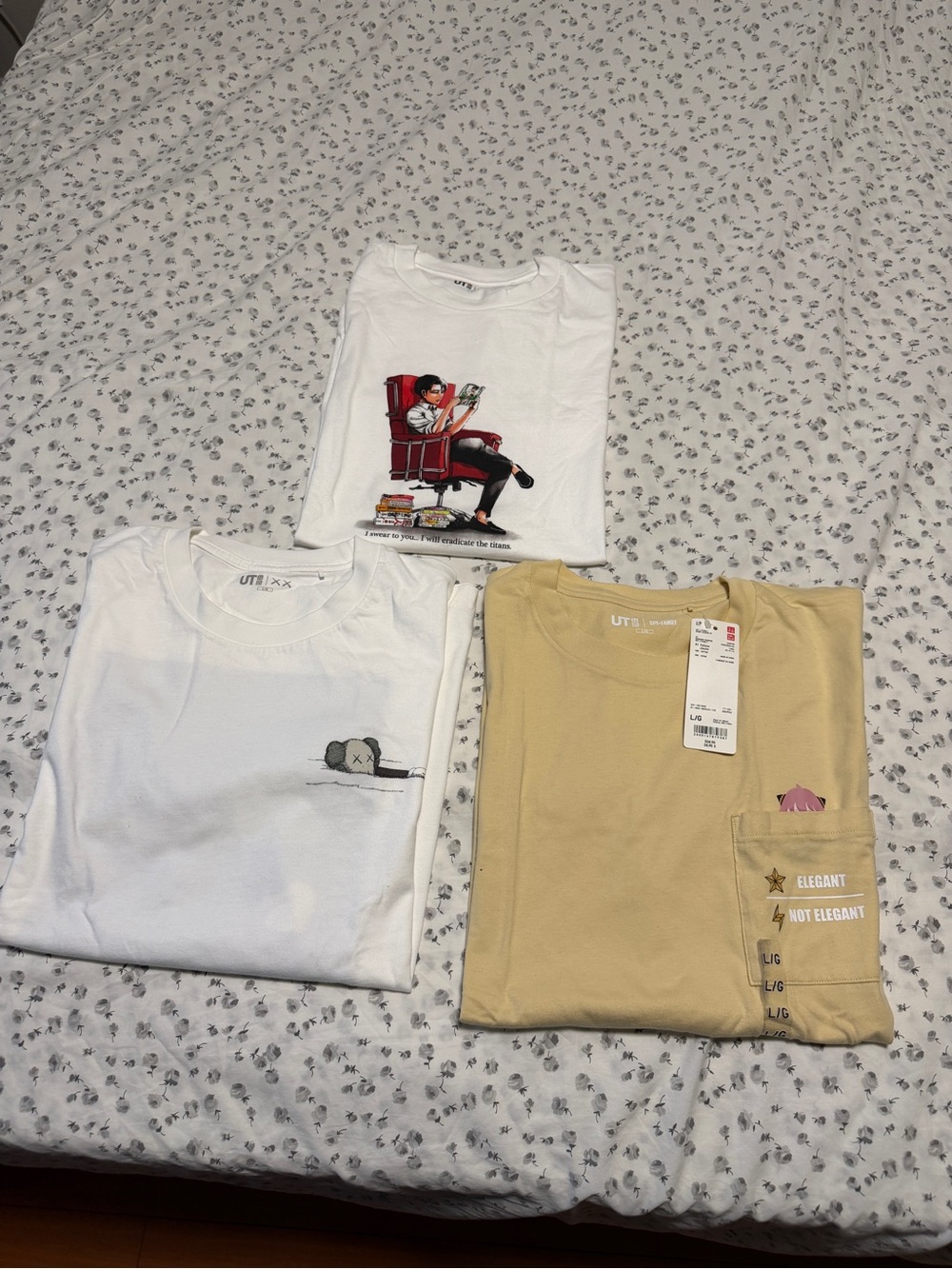 UNIQLO UT Graphic Tee Bundle - KAWS, AoT, Spy x Family - all size Large